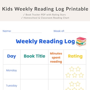 Kids Weekly Reading Log: Homeschool Classroom Book Tracker (PDF)
