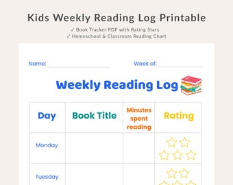 Kids Weekly Reading Log: Homeschool Classroom Book Tracker (PDF)