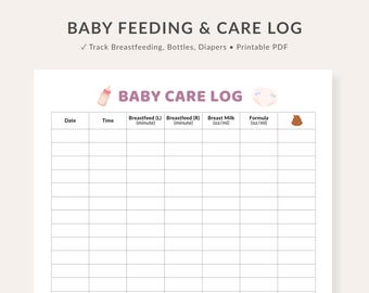 Newborn Baby Care Log: Feeding & Diaper Tracker (Digital Download)