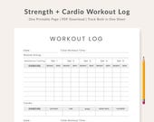 Strength + Cardio Workout Log Printable – Fitness Tracker PDF – One Page Workout Sheet – Instant Download