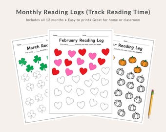 Kids Reading Log Printable: 12-Month Tracker with Seasonal Icons (PDF)