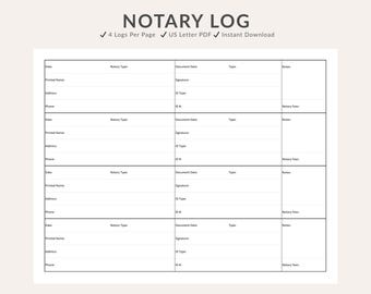 Notary Log Sheet Printable: US Letter & A5 Sizes (PDF)