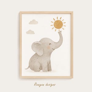 Cute Baby Elephant Nursery Wall Art – Neutral Safari Animal Print for Kids Room Decor, Gender Neutral Jungle Artwork