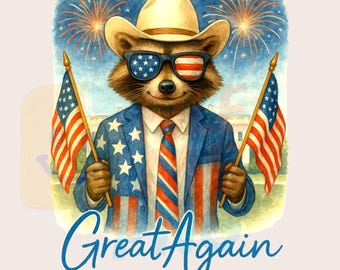 Patriotic Raccoon 4th of July PNG, Retro Design (Digital Download)