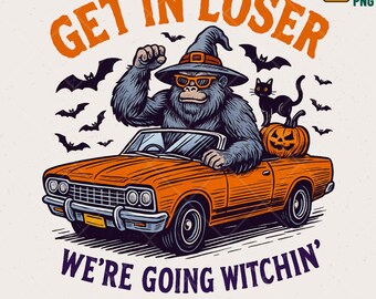 Funny Sasquatch Halloween PNG, Retro Witch Shirt Design (Digital Download)