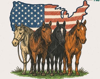 Patriotic Horse PNG – USA Flag Map, 4th of July Clipart (Digital Download)