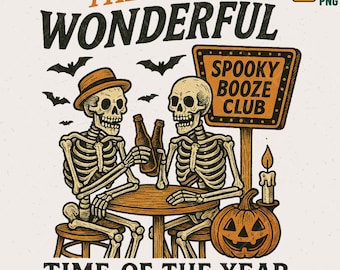 Funny Skeletons Drinking Beer, Spooky Booze Club PNG (Digital Download)