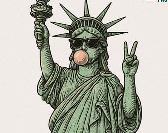 Statue of Liberty PNG, Bubble Gum, Peace Sign, 4th of July (Digital Download)