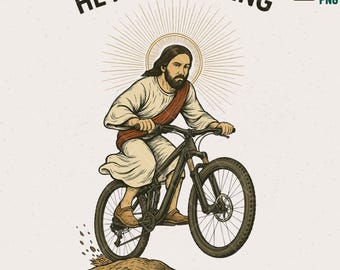 Imagen PNG divertida de Jesús en bicicleta, diseño de camiseta cristiana (descarga digital)