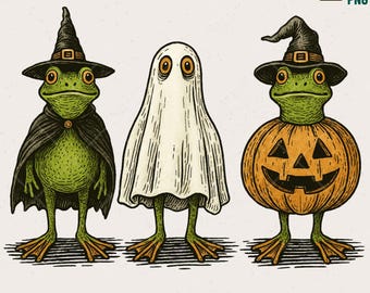Funny Halloween Ghost Frog Clipart, Retro Sublimation Design (PNG)