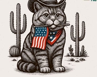 Patriotic Cat Cowboy PNG Clipart | British Shorthair, USA Flag (Digital Download)