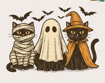 Vintage Halloween Cats PNG, Spooky Clipart