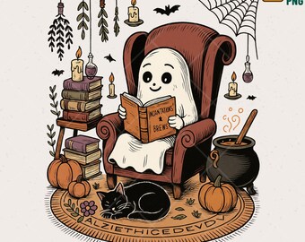 Halloween spökläsning PNG, häxkatt Clipart, sublimeringsdesign