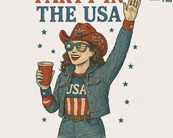 Party in the USA PNG, Vintage 4th of July Design (Digital Download)