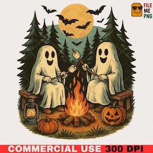 Cute Ghost Halloween PNG, Funny Halloween PNG, Retro Spooky Season Design, Cozy Camping Halloween PNG, Funny Camping Halloween Shirt Design
