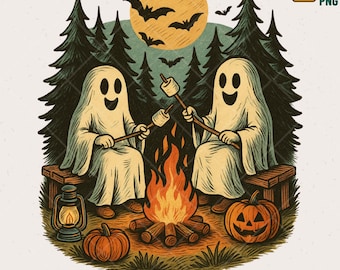 Retro Halloween Ghost Camping PNG, Spooky Season Design
