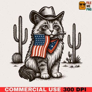Patriotic Ragdoll Cat Cowboy PNG Clipart | 4th of July Sublimation (Digital Download)