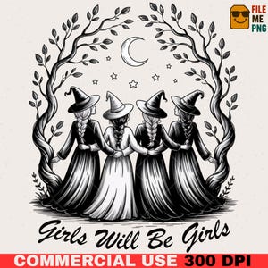 Retro Halloween Girls Will Be Girls Witch PNG, Spooky Girly Halloween PNG, Trendy Witchy PNG, Witchy Vibes Design, Girls Spooky Witches