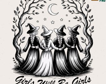 Retro Halloween Witch PNG, Spooky Girls Design