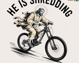 Funny Jesus Shredding Bike PNG, Christian Clipart
