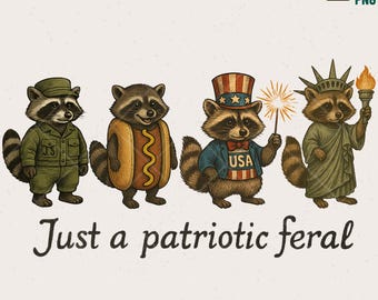 Patriotic Raccoon Clipart, 4th of July, Americana PNG (Digital Download)