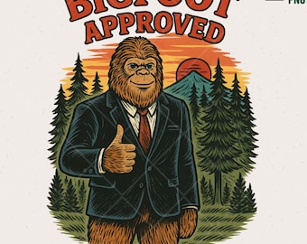 Funny Bigfoot Approved PNG, Vintage Hand Drawn Sasquatch Clipart (Digital Download)