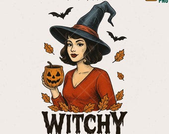 Cute Halloween Witch PNG, Vintage Witch Sublimation (Digital Download)