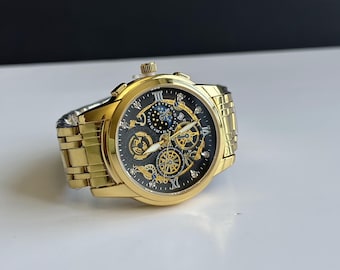 Men’s Quartz Wristwatch, 42mm Black Dial, Stainless Steel Band