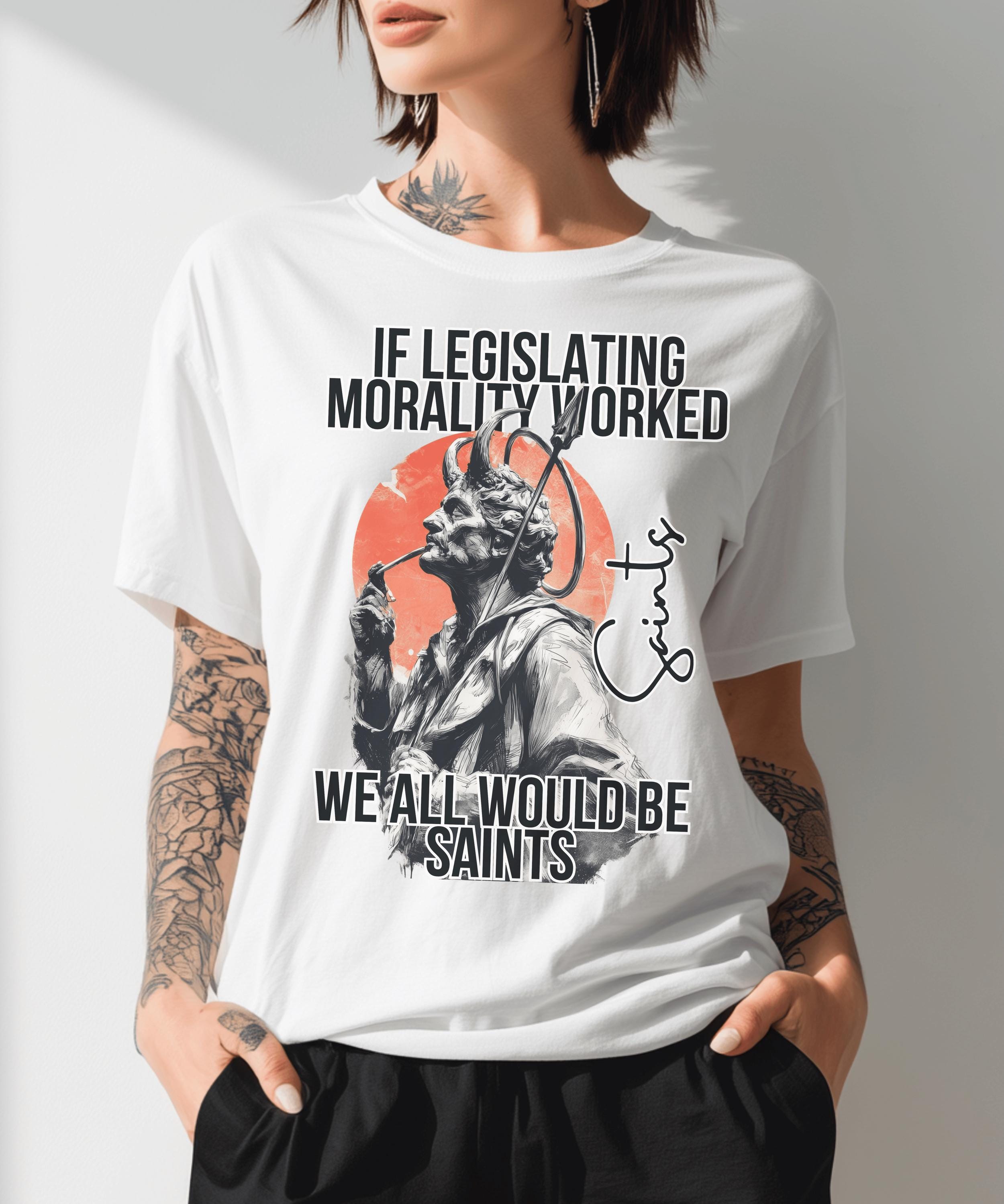 Political Humor Graphic Tee: Anti-Authoritarian Atheist Satire Shirt