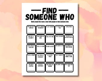 Bingo imprimible para encontrar a alguien. Conócete. Dos tamaños. Plantilla editable. Descarga instantánea.