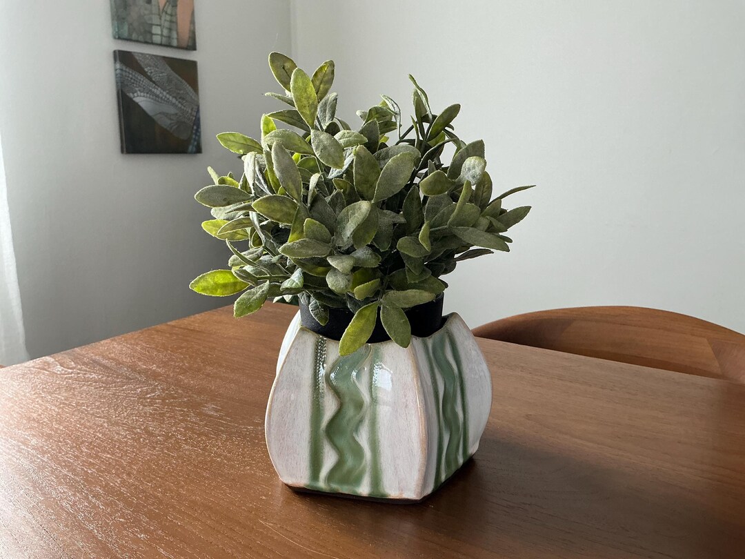 Flower Pot! - Pentagon Shape - Green/white - Hand Built - [2025] - Etsy
