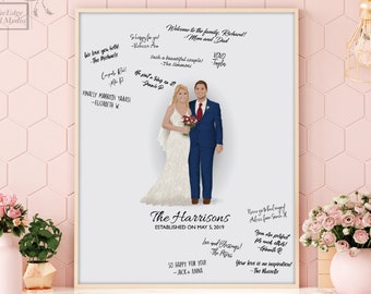 Custom Wedding Guestbook Alternative, Wedding Decor, Couples Portrait, Bride and Groom, Illustration, Guest Sign In