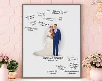 Wedding Guestbook Alternative, Guest Sign In, Wedding Decor, Guest Book, Couples Portrait, Bride and Groom, Illustration