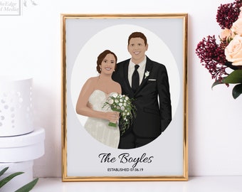 Custom Wedding Illustration, Couples Portrait, Bride and Groom, Illustration, Custom Print, Anniversary Gift, Wedding Gift