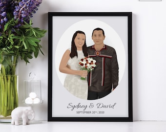 Custom Wedding Illustration, Couples Portrait, Bride and Groom, Illustration, Custom Print, Anniversary Gift, Wedding Gift
