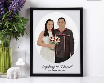 Custom Wedding Illustration, Couples Portrait, Bride and Groom, Illustration, Custom Print, Anniversary Gift, Wedding Gift