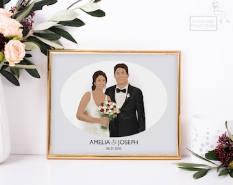Custom Wedding Portrait, Wedding Illustration, Couples Portrait, Bride and Groom, Illustration, Custom Print, Anniversary Gift, Wedding Gift