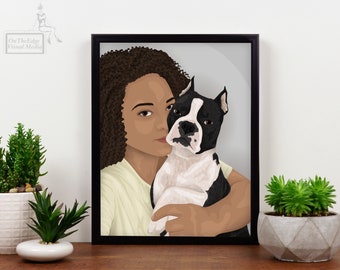 Two Subject Family Portrait, Pet Owner Custom Portrait, Couples Portrait, Gift for Families, Anniversary Gift