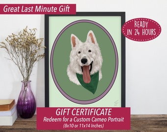 Custom Cameo Portrait Gift Certificate, Last Minute Gift, Printable Gift for Pet Lovers