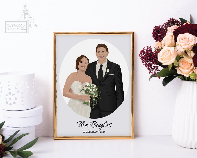 Custom Wedding Illustration, Couples Portrait, Bride and Groom, Illustration, Custom Print, Anniversary Gift, Wedding Gift image 1