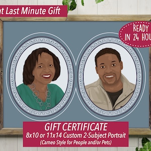 Certificado de regalo personalizado con retrato de dos sujetos, regalo de último momento, regalo imprimible