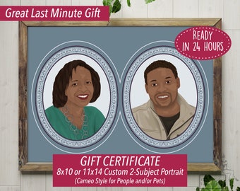 Custom Two-Subject Portrait Gift Certificate, Last Minute Gift, Printable Gift