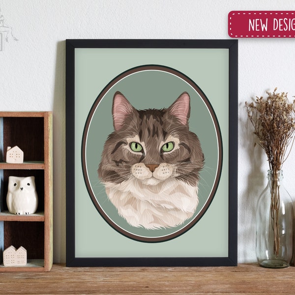 Custom Cameo Pet Portrait, Gift for Pet Lover, Memorial Portrait, Personalized Pet Print