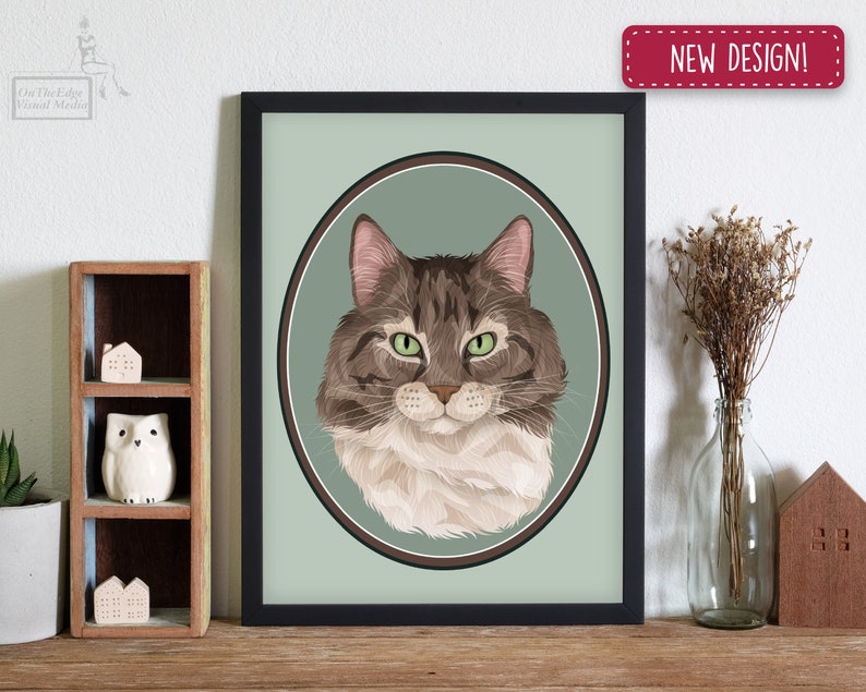 Custom Cameo Pet Portrait, Gift for Pet Lover, Memorial Portrait, Personalized Pet Print image 1