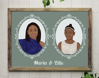 Custom Two Subject Family Portrait, Family Illustration, Couples Portrait, Pet Lover Portrait, Digital Art