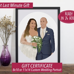 Custom Wedding Portrait Gift Certificate, Last Minute Gift, Printable Gift