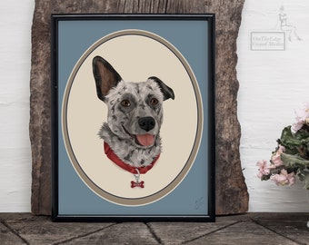 Cameo Pet Portrait, Bust Style Drawing, Gift for Pet Lover, Memorial Portrait, Personalized Print