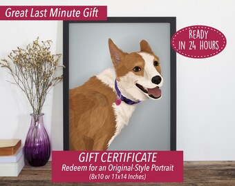 Custom Pet Portrait Gift Certificate, Last Minute Gift, Printable Gift for Pet Lovers