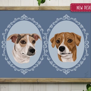 Custom Two Subject Cameo Portrait, Gift for Pet Lover, Personalized Pet Art, Digital Art, Memorial Portrait