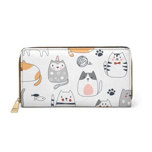 Cute Cat Zipper Wallet, Cat Lover Accessory, Pet Gifts, Cartoon Animal Clutch, Fun Purse for Daily Use